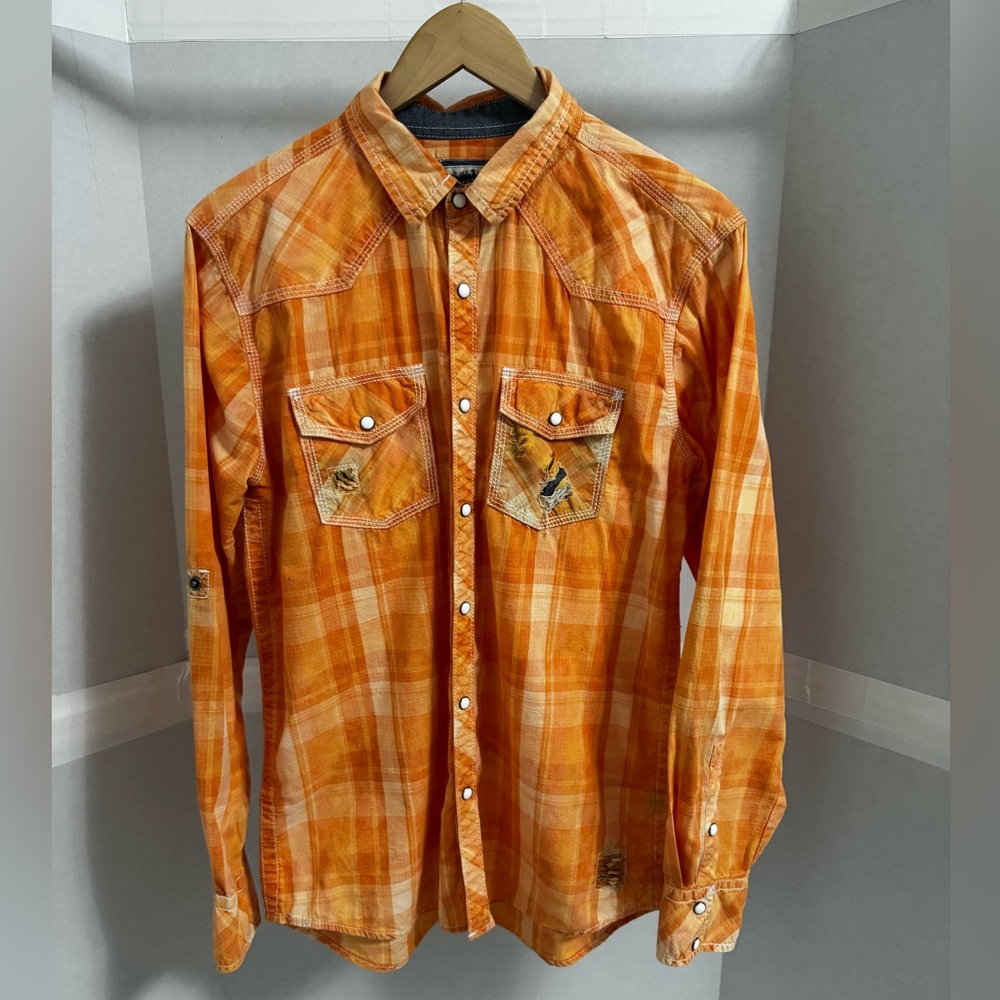 BKE Orange Plaid Casual Button Down Shirt